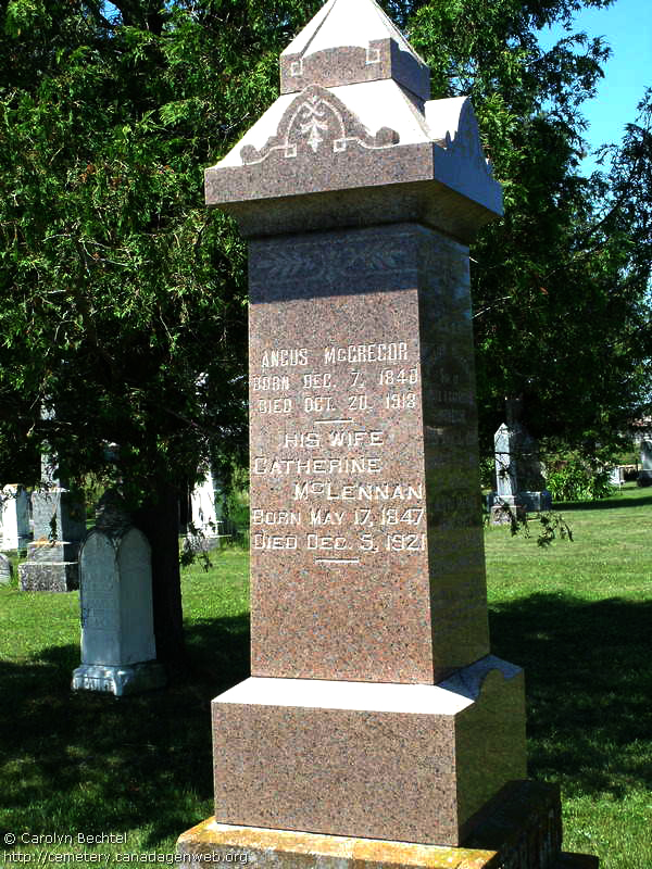 Photo of headstones/Catherine McLennan 1847-1921 hdstn Lovat Cem BruceCoON